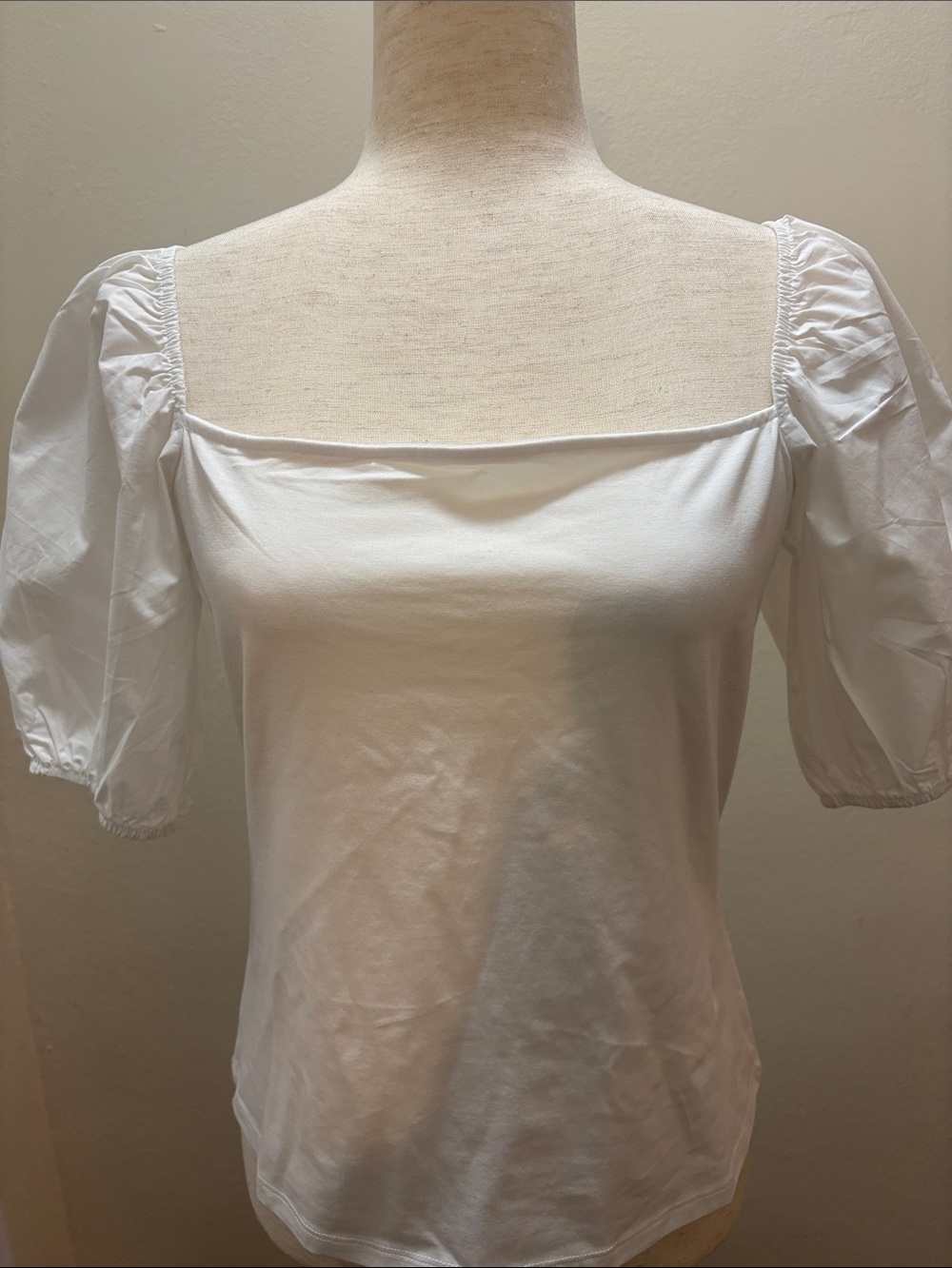 H&M White Square Neck Puff Sleeve Top M